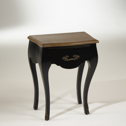 ALICE - Chevet shabby chic noir en chêne, 1 tiroir