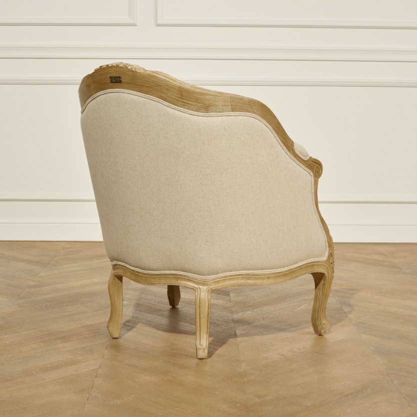 Fauteuil bergère en bois et lin naturel