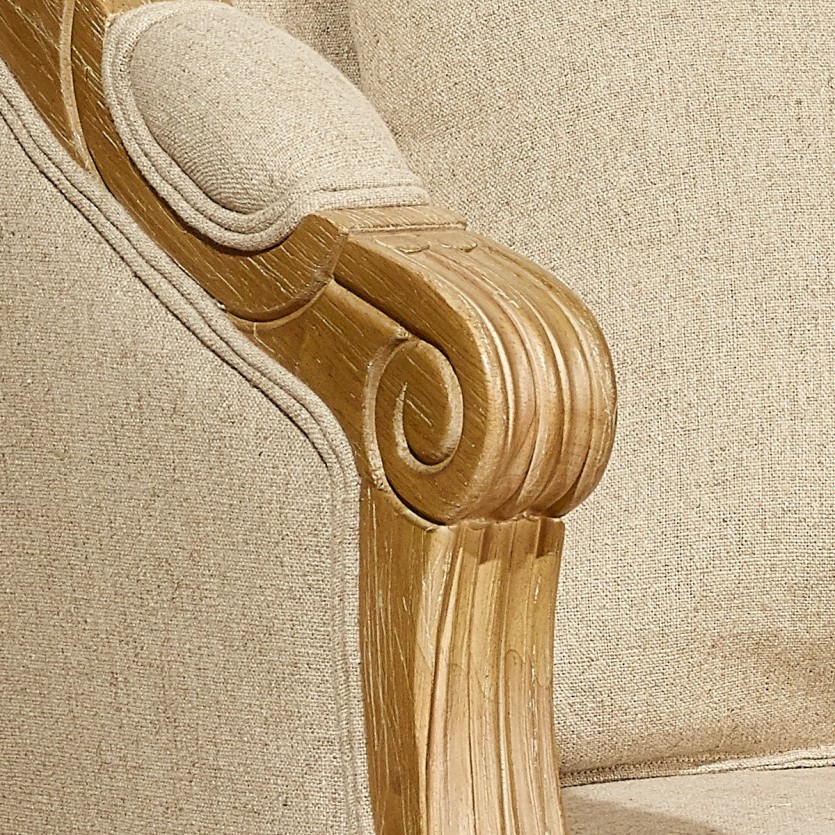 Fauteuil bergère en bois et lin naturel