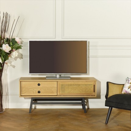 Petit meuble tv chêne et cannage, LALALA
