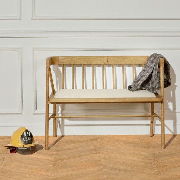 Banc d'entrée style contemporain en bois avec poignées métal