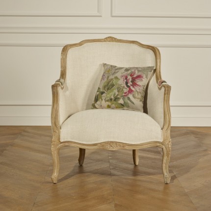 Fauteuil bergère VICTOR COUNTRY - Style romantique en lin premium, 1 place