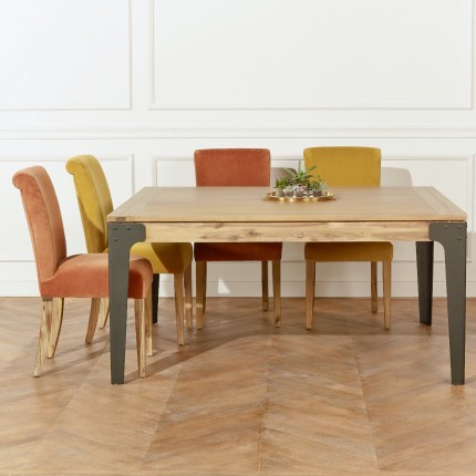BALTIMORE - Table à manger extensible carrée, bois et métal, 12 couverts