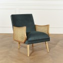 Fauteuil vintage canné bleu paon, CUBA