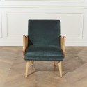 Fauteuil vintage canné bleu paon, CUBA