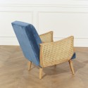 Fauteuil vintage canné bleu orage, CUBA