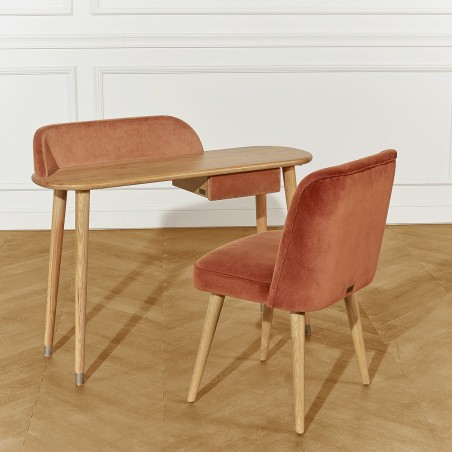 Console / bureau DAVIS, chêne et velours caramel, 1 tiroir