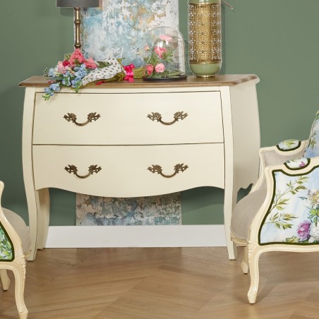 Commode AQUITAINE, plateau chêne, 2 tiroirs