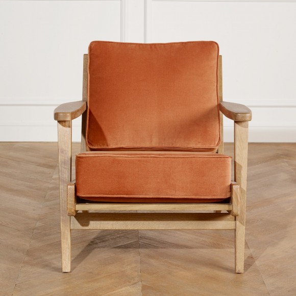 ALESIA - Poltrona in stile vintage in rovere e tessuto di velluto di cotone, 1 posto