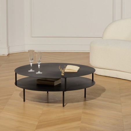 SOHO - Table basse double plateau en métal noir