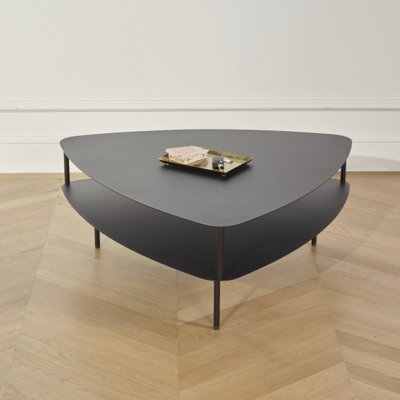 EAST SIDE - Industrial style coffee table, in black metal, double shelf