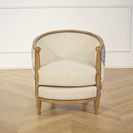 Petit Fauteuil tonneau CAROLE, Fleur de pavot