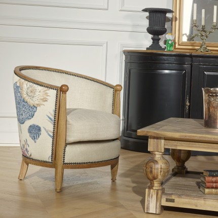 Petit Fauteuil tonneau CAROLE, Fleur de pavot