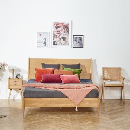 DALHIA - Lit double queen size en chêne 160x200 de style scandinave