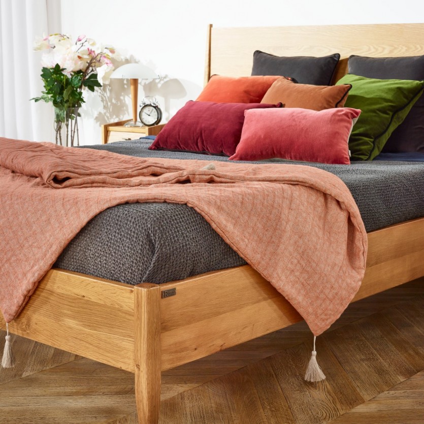 DALHIA - Lit double queen size en chêne 160x200 de style scandinave