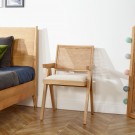 CAPORAL - Fauteuil design vintage en chêne, cannage et lin, 1 place
