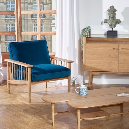 Fauteuil ALBERTINE, chêne et velours