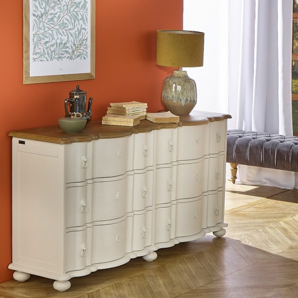 GOODMOON - Cómoda doble, encimera de roble, 6 cajones