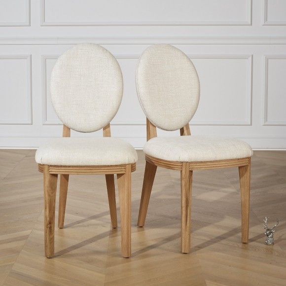 Chaise de Cuisine en Bois Massif Blanc et Chêne Teinté 2 Pièces - Tonino