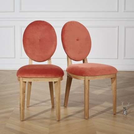 2 Chaises médaillon contemporaines, velours, CALVIN, le lot de 2