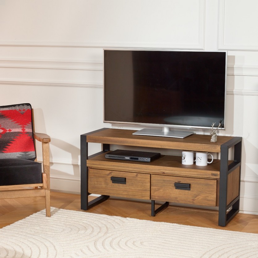 Meuble TV industriel métal et bois, 110 cm, JACK