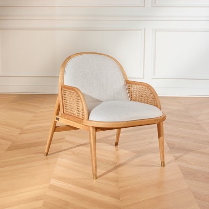 Fauteuil en cannage et lin, MARCEL