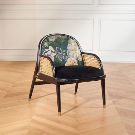 Fauteuil designer, cannage et chêne, MARCEL GRAPHITE