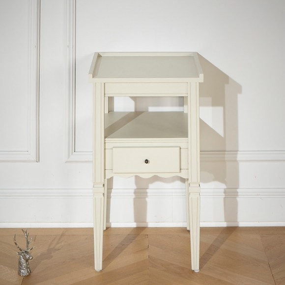 IVANKA - Mesita de noche de pino color seda gris, 1 cajón