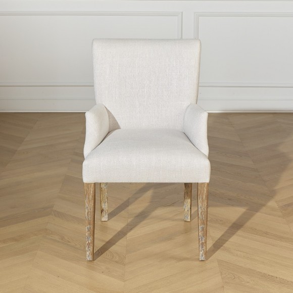 ALIX - Fauteuil de table style contemporain en bois massif et tissu ignifugé, 1 place