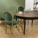 Chaises Médaillon, chêne et velours vert, lot de 2