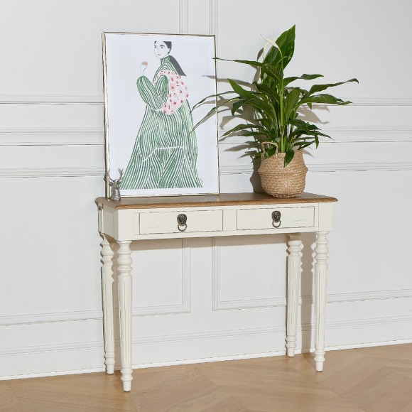 Console de entrada ANGLOIS - Estilo shabby chic, tampo em carvalho, pátina branca ou preta
