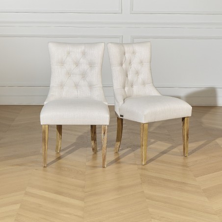 Lot de 2 chaises capitonnées, acacia massif, tissu beige - OPHELIA