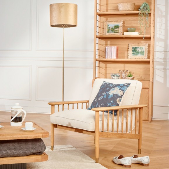 ALBERTINE - Fauteuil style contemporain en chêne et lin naturel, 1 place