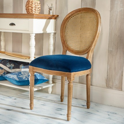 Lot de 2 chaises, bois, cannage, velours - MEDAILLON