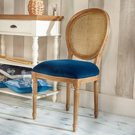 Lot de 2 chaises, bois, cannage, velours - MEDAILLON