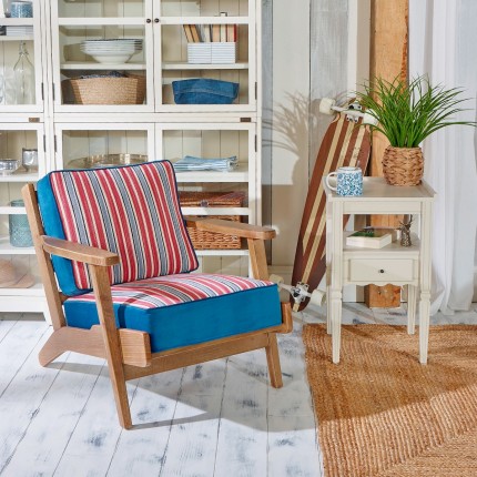 Fauteuil vintage lounge ALESIA OCEAN, chêne, tissu et velours