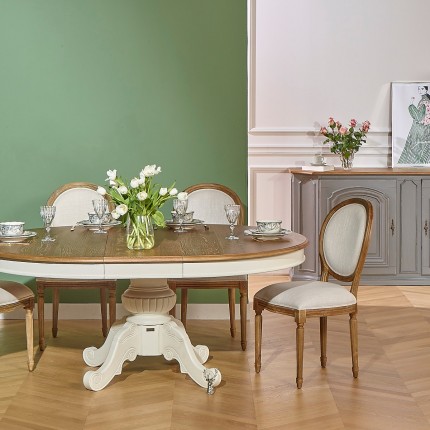 AMBOISE - Table à manger extensible en chêne blanche, 8 à 10 couverts
