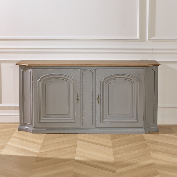 ELISABETH - Buffet shabby chic en chêne, gris souris