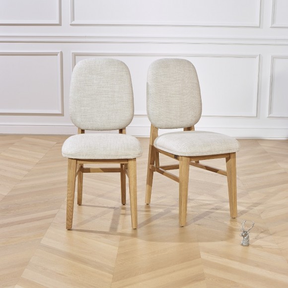 Chaises contemporaines en chêne et lin naturel, lot de 2, LUCETTE