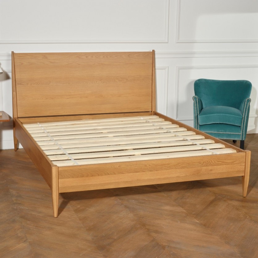 DALHIA - Lit double queen size en chêne 160x200 de style scandinave