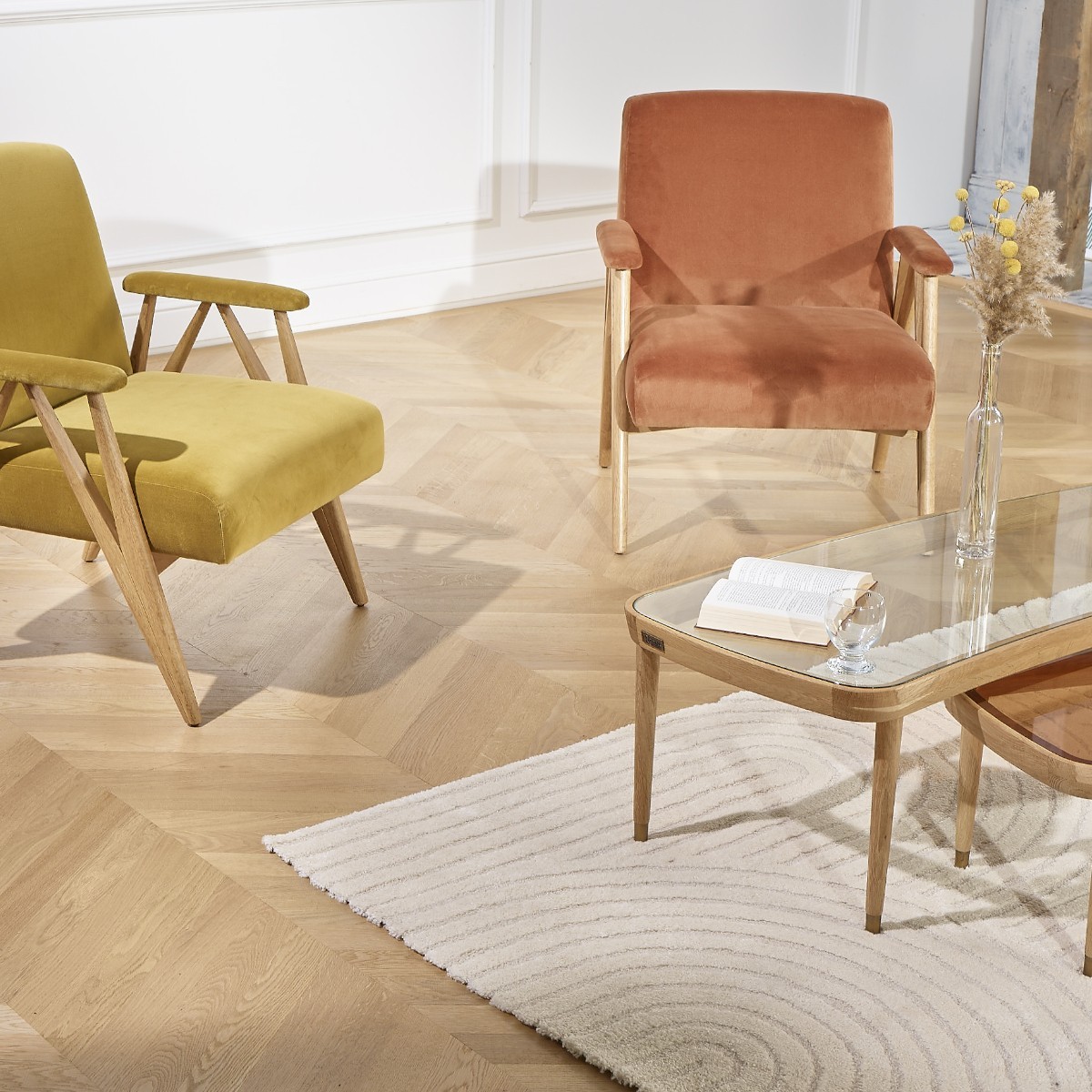 WILLY Poltrona stile scandinavo in legno e velluto, posto