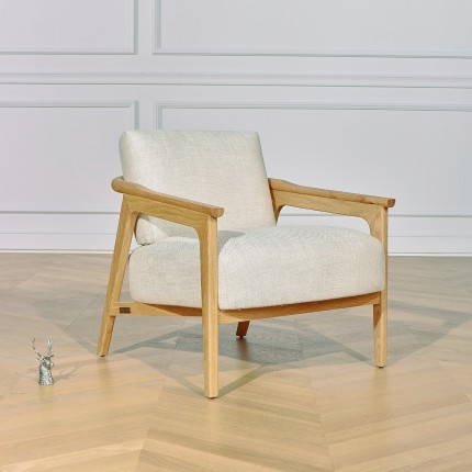 Fauteuil contemporain en bois et lin 