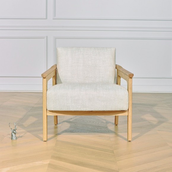 Fauteuil contemporain en bois et lin