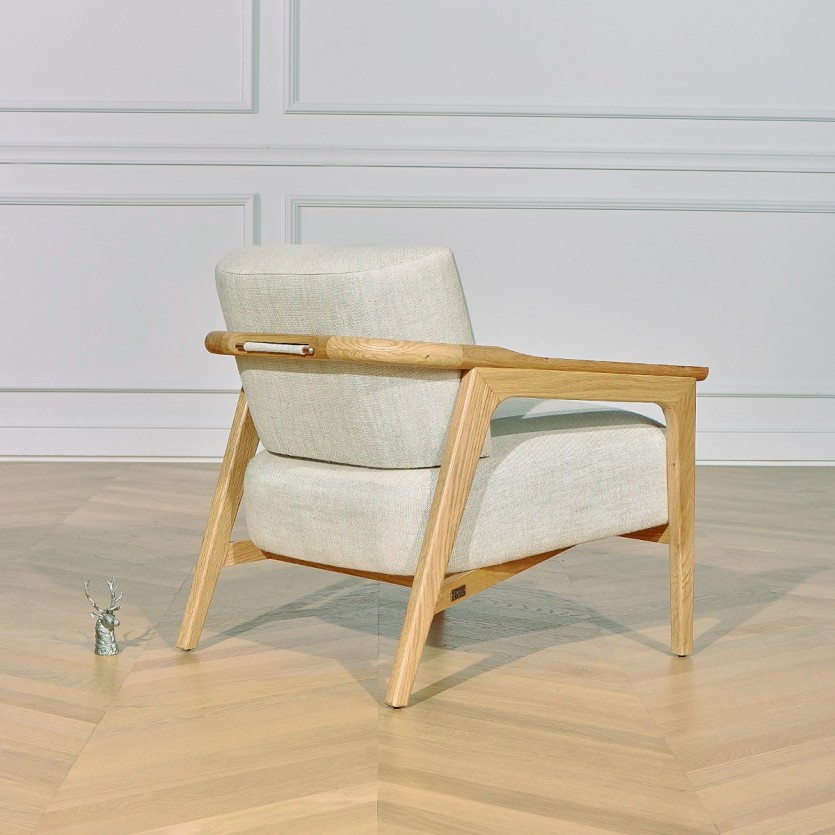 Fauteuil contemporain en bois et lin 
