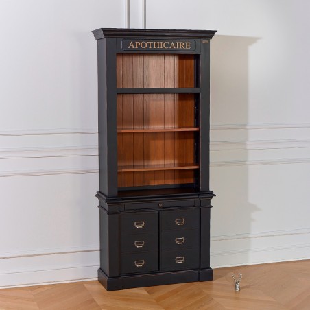 Bibliothèque patine noir, 2 portes, 4 tablettes - GASPARD