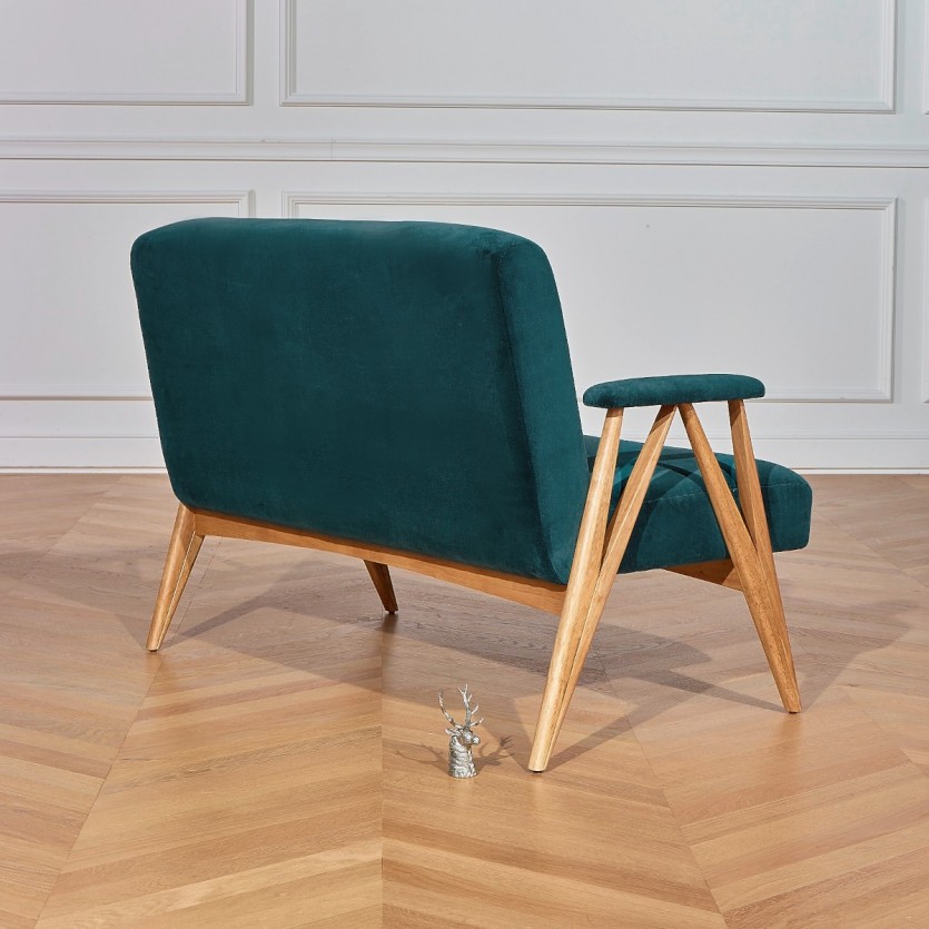 Banquette scandinave en bois et velours W