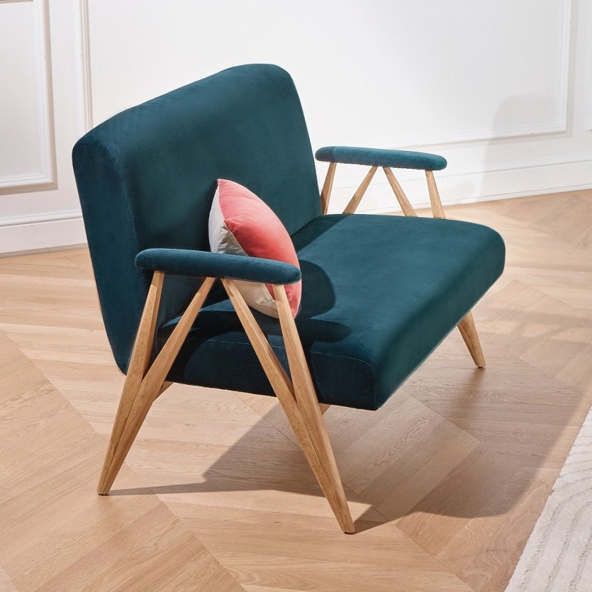 Banquette scandinave en bois et velours W