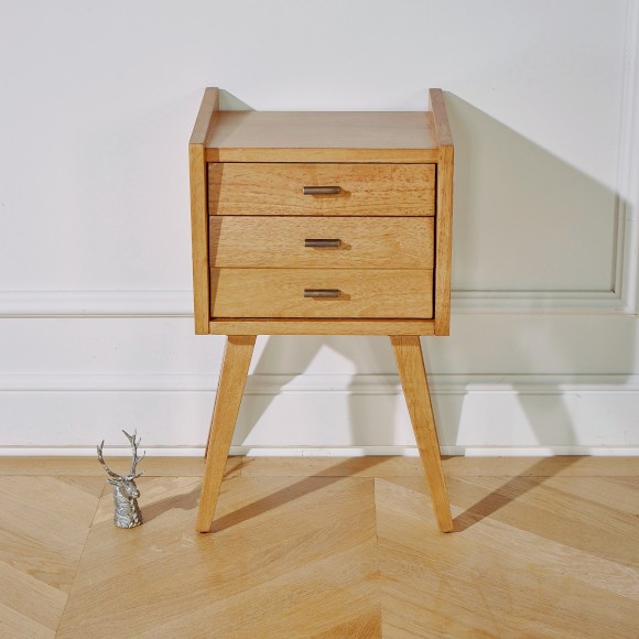 NICOLAS - Chevet scandinave en bois 2 tiroirs