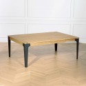 Table à manger extensible carrée à allonge intégrée, chêne et métal, 12 couverts ATHENA