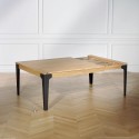 Table à manger extensible carrée à allonge intégrée, chêne et métal, 12 couverts ATHENA